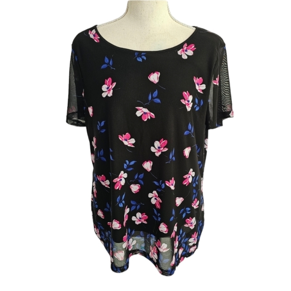Calvin Klein Black Floral Mesh Tee - Picture 2 of 10